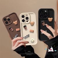 เคสนิ่มรูป3D บิสกิตกาแฟหมีน้อยเข้ากันได้กับ IPhone 15 14 XR X 13 11 12 Pro Max 7Plus 7 6S 8 6 Plus XS MAX SE 2020การ์ตูนหน้ายิ้มคู่รูปนางฟ้าหน้ายิ้ม