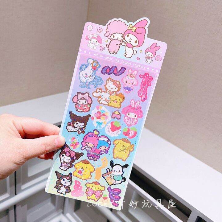 สติกเกอร์-sanrio-น่ารัก10ชิ้นสติกเกอร์ลาย-hello-kitty-kuromi-melody-สติกเกอร์การ์ตูนสติกเกอร์ตกแต่งโน๊ตบุ๊คสำหรับเด็ก