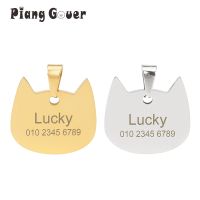 ∋ Personalized ID Tags Cat Collar Golden Silvery Nameplate Engraving Custom Dog Name Anti-lost Pendant Pet Collar Accessories