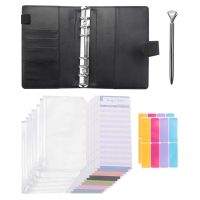 Notebook Cash Envelopes for Budgeting,A6 PU Budget Binder, for Cash with Diamond Pen Clear Zippered Pockets Expense