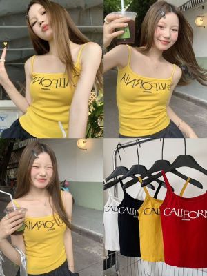 พร้อมส่ง เสื้อสายเดี่ยวสีเหลือง ทรงเข้ารูป ทรงครอป ดีเทลมีงานสกรีนลายอักษรด้านหน้า ผ้ายืดนิ่ม งานน่ารักคุณภาพดีค่ะ 2038