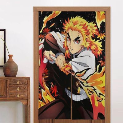 【ปรับแต่งได้】34x56in แผงม่านประตูลาย Demon Slayer,Rengoku Kyoujuriu ม่านประตูความร้อนเป็นลมฉนวนความปลอดภัยของประตูสำหรับหน้าต่าง/ห้องนั่งเล่น/ประตู