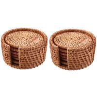 12Pcs/ Drink Coasters Set For Kungfu Tea Accessories Round Tableware Placemat Dish Mat Rattan Weave Cup Mat Diameter 8Cm