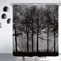 Forest Moon Bath Curtain ห้องน้ำสีดำเข้มธรรมชาติโกธิคทิวทัศน์ต้นไม้หมอกป่าม่านอาบน้ำตกแต่งห้องน้ำ 180 * 180 ซม