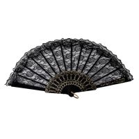 【CW】 Women Girl Photo Prop Party Wedding Prom Plastic Fans Chinese Style Folding Dance Fans 1PC Lace Fabric Silk Embroidery Hand Held