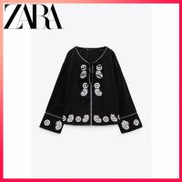 Zara ใหม่ เสื้อเชิ้ต ผ้าฝ้าย ปักลาย สีดํา สําหรับผู้หญิง ta