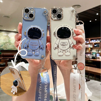 เคสเคลือบ TPU JieFie นักบินอวกาศสำหรับ Samsung Galaxy A23 / A24 / A20 / A30 / A31 / A32 / A33 / A34 / A50 / A50S / A51 / A52 / A53 / A54 / A70 / A71/A72/ซอฟท์กล่องสี่เหลี่ยมจตุรัส + ตัวยึด + สายคล้องแฟชั่นชุบโครเมียม A73 / A750