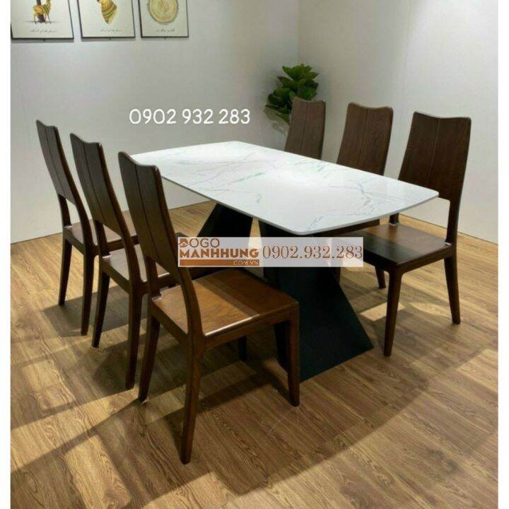 Hcm]Bộ Bàn Ăn Gỗ Sồi 6 Ghế Mặt Bàn Đá Ma 4 Ms02 | Lazada.Vn