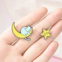 Cute Star Enamel pin With Sleeping Cat on Moon Brooch Lapel pins Badges Denim Clothes Bags pins Gift for Boys Girls Friends 39;