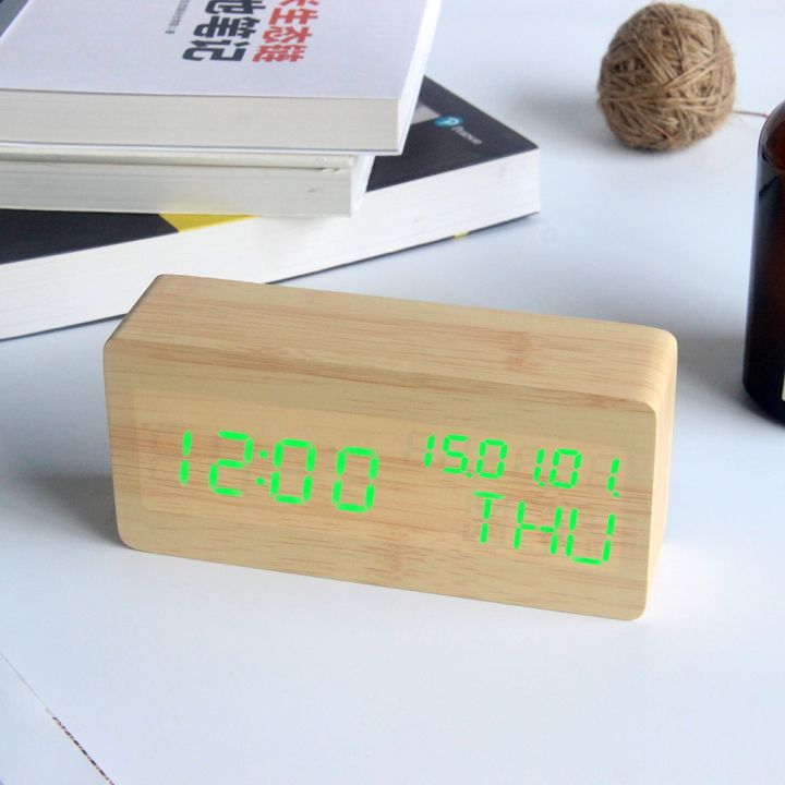 worth-buy-นาฬิกาตั้งโต๊ะ-led-นาฬิกาปลุกทำจากไม้นาฬิกาแบบมีวันที่เสียงควบคุมโต๊ะอุณหภูมินาฬิกาดิจิตอล