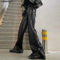 INCERUN 2022กางเกงขาม้าทึบหลวม PU หนังลำลองเอวยืดหยุ่นกางเกง Streetwear แฟชั่น Pantalon 5XL