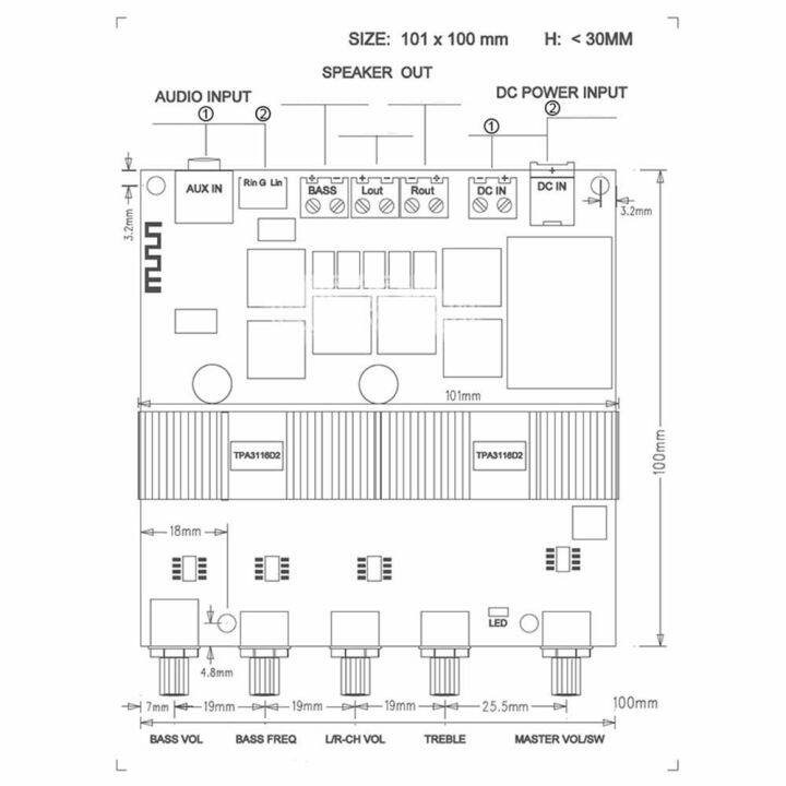 บอร์ดขยายเสียงซับวูฟเฟอร์บลูทูธ-2-1-channel-power-2x50-w-100-w-tpa-3116-2-1-ช่องสัญญาณบลูทูธ-5-0-dc-12v-24v-qc8191605
