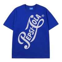 【New】Pepsi เสื้อยืดฤดูร้อนสีขาวลำลองครึ่งแขนคู่แขนสั้นสีทึบ