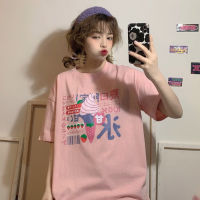 VOGUEBIBLE เสื้อoversize เกาหลี เสื้อยืดสำหรับผู้หญิงสไตล์เกาหลีผู้หญิงเสื้อยืดผ้าฝ้ายสีชมพูน่ารักพิมพ์เสื้อยืดผู้หญิง 2020 ใหม่