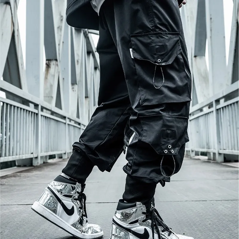 HOUZHOU Black Cargo Pants for Men Hip Hop White Cargo Trousers