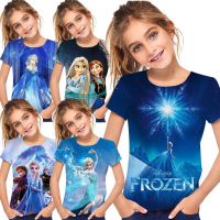 bu Frozen Tshirt Elsa Kids  (3-12Year) Summer Shirts Anime Baby Top for Girls Shirt Childrens Clothes