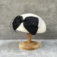 ? French Retro Gauze Beret Female British Korean Hepburn Style All-Matching Painter Hat Bow Fashion Top Hat Winter