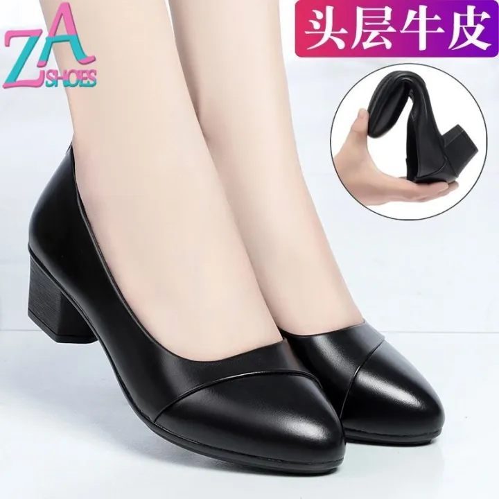 ZAZA Women Wedges Shoes Black Office Shoes Korean Style Women Shoes Lady  Non-slip Leather Shoes 2021 New | Lazada PH