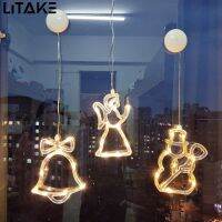 LITAKE มีถ้วยดูดโคมไฟ LED ตกแต่งหน้าต่างปาร์ตี้คริสต์มาสใช้ไฟจากแบตเตอรี่