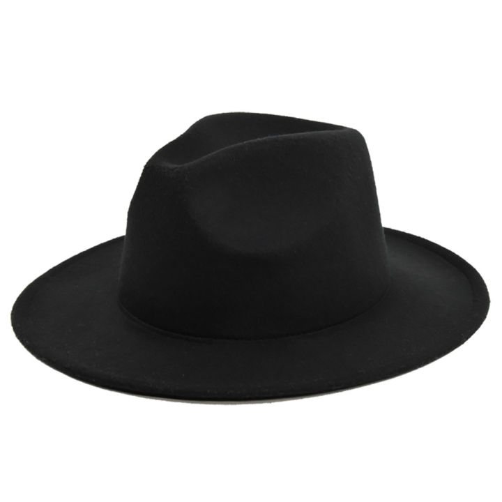 หมวกแนวแจ๊สแฟชั่นหมวกขนสัตว์ผู้หญิงฤดูใบไม้ผลิฤดูใบไม้ร่วงฤดูหนาวหมวกขนสัตว์รางน้ำใหญ่หมวกเสื้อสีดำ-bsy1หมวกแนวแจ๊ส