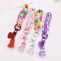 Mobile Phone Lanyard Short Hand-beaded Creative Fashion Bear Crystal Beads Pendant Wrist Strap Phone Clip Anti-lost Lanyard Keys