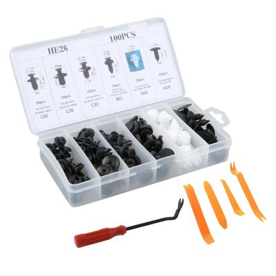 100PCS Universal Plastic Clips Auto Car Push Retainer Pin Rivet Trim Clip Panel Auto Fastener Kit Assortment+Tool