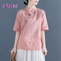 BREINE เสื้อเบลาส์แขนสั้นเสื้อปักลายกระดุมสไตล์ชนเผ่า503b145เสื้อผ้าฝ้ายลินินแบบหลวมผ้าฝ้ายฤดูร้อน