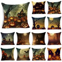 Fashion Halloween Scary Night Moon Pumpkin Lantern Linen Throw Pillowcase Decorative Cushion Cover For Sofa Living Room Party