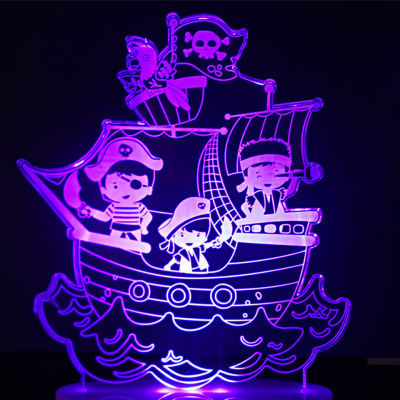 7 Colors Changing Pirate Ship Modelling Led Nightlight 3D Visual Table Lamp Kids Bedroom Sleep Cartoon Light Fixture Decor Gifts
