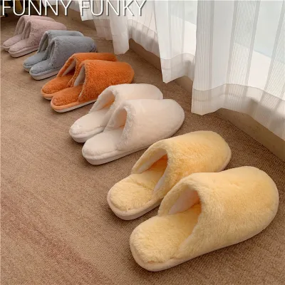 Womens Shoes Nordic Concise Style Solid Color Fluffy Faux Fur House Shoes Cover-toes Non-slip Sole Winter Women House Slippers