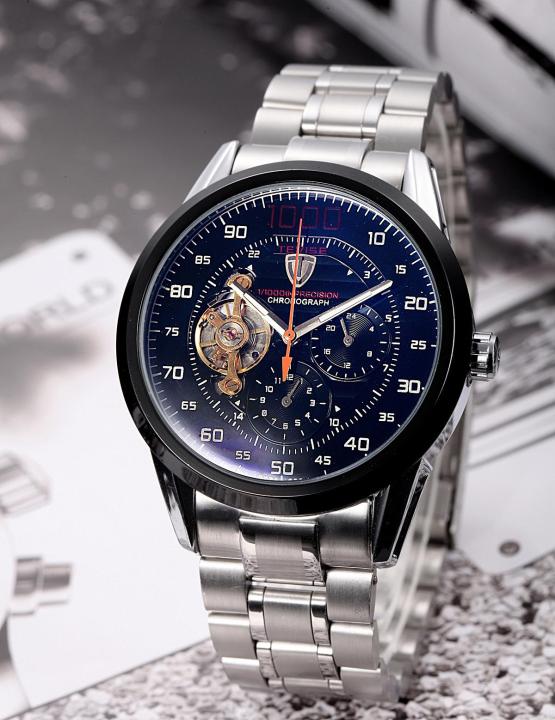 2019การหมุนอัตโนมัติหรูนาฬิกาข้อมือผู้ชายทูร์บิญองนาฬิกากลไกสปอร์ตนาฬิกาทหาร-สีดำ