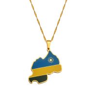 Anniyo Rwanda Map Flag Pendant Necklace Rwandans African Jewelry #234321 Fashion Chain Necklaces