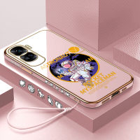 เคสสำหรับ Honor โทรศัพท์90 5G 90 Lite 5G ฟรีสายคล้องการ์ตูนนักบินอวกาศลวดลายขอบสี่เหลี่ยมเคสโทรศัพท์ชุบหรูหราเคสโทรศัพท์นิ่ม