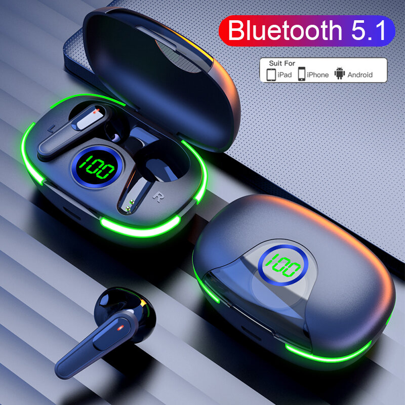 Écouteurs stéréo sans fil HI-FI Bluetooth 5.1 Affichage de puissance LED TWS Écouteurs Appel clair IPX4 Écouteurs étanches avec microphone intra-auriculaire confortables_voghion.com