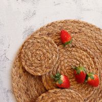 Round Straw Woven Nordic Style Non-Slip Kitchen Placemat Coaster Insulation Pad Dish Coffee Cup Table Mat Home Decor 51017