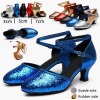 hot【DT】 Glitter Shoes Ballroom Tango Latin Closed Toe 3/5/7CM