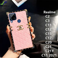 JieFie สแควร์สำหรับ Realme C35 / C21Y / C25Y / C25S / C11 / C12 / C15 / C17 / C20 / C21 / C25 / C11 2021 / C2 / C3 หรูหรากรณี Chrome ป้องกันโทรศัพท์ TPU