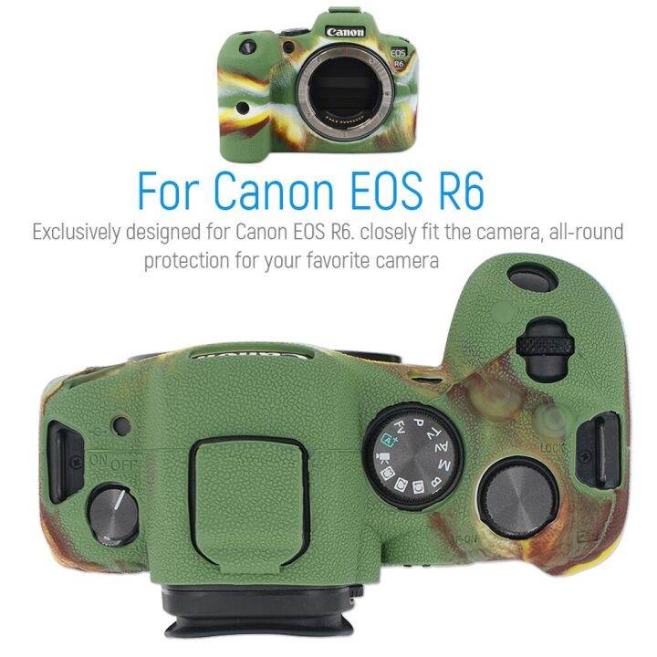 เคสซิลิโคนสำหรับ-canon-eos-r6ผิวตัวกล้องป้องกันการกระแทกดีไซน์พื้นผิวด้านบน