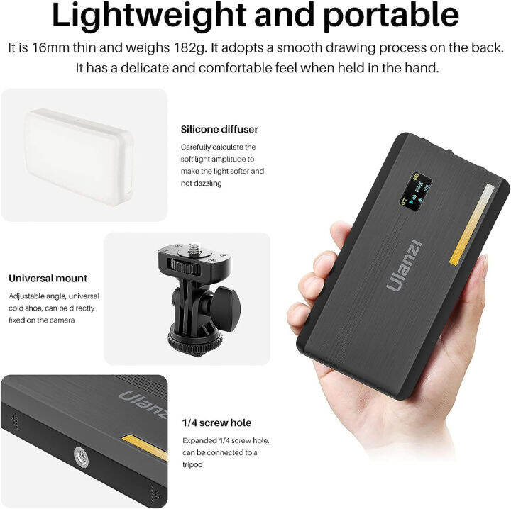 vijim-ulanzi-vl200-bi-color-led-video-light-on-camera-video-light-type-c-rechargeable-5000mah-mini-camera-light-2500-9000k-ultra-bright-photo-and-video-lighting-fill-light-potable-photography-lighting