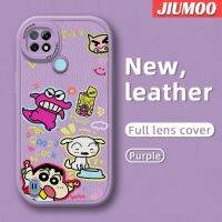 JIUMOO เคส C25Y สำหรับ Realme C21 C21Y,เคสโทรศัพท์หนังดีไซน์ใหม่สีเทียน Shin-Chan เคสซิลิโคนนิ่มลายกันกระแทกฝาครอบเลนส์แบบเต็มเคสป้องกันกล้อง