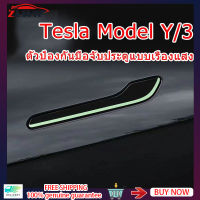 ZLWR Tesla Model y /Model 3 ที่จับประตูเรืองแสง, สติ๊กเกอร์กันมือจับประตู, สติ๊กเกอร์กันรอยประตู