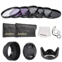 Andoer 58mm Lens Filter Kit UV+CPL+FLD+ND(ND2 ND4 ND8) with Carry Pouch / Lens Cap / Lens Cap Holder / Tulip &amp; Rubber Lens Hoods / Cleaning Cloth