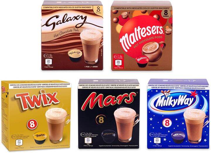 Mars, Twix, Milky Way , Maltesers Hot Chocolate Dolce Gusto Compatible