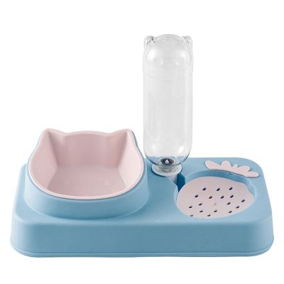 2 In 1 Pet Tableware ชามอาหารสุนัข No-Spill Automatic Water Dispenser Combo Set สำหรับแมวชามสูง