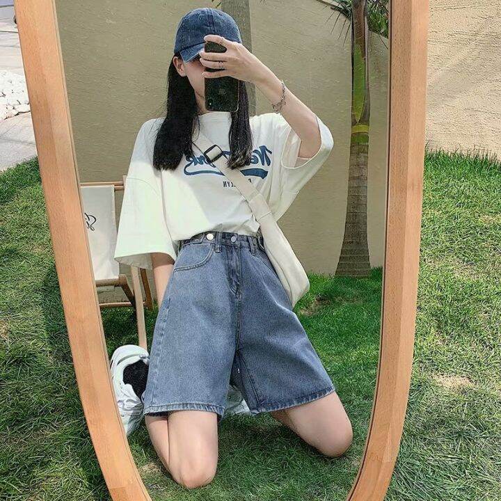 Fashion Summer Half Women Denim Shorts High Waist Belted Loose Female Short  Jeans Streetwear | Lazada
