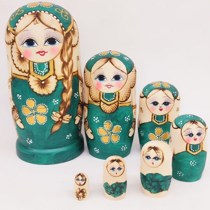 7ชิ้นสีเขียวรัสเซียรังตุ๊กตาไม้-m-atryoshka-สำหรับเด็กเด็กคริสต์มาสบ้านตกแต่งห้อง