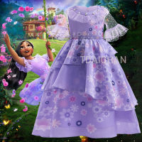 Encanto Isabela Cosplay Costume Girl Dress for Carnival Halloween Princess Party Clothes Flower Ruffles Long Dress Mirabel Dress