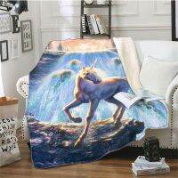 White Horse Unicorn Flannel Scenery Throw Blanket For Bed Waterfall Sunset Sofa Decorative Soft Bedspread Soft Warm Blanket