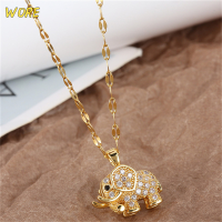 ?【Lowest price】WORE สร้อยคอจี้รูปช้างคิวบิกเซอร์โคเนียหรูหราสำหรับผู้หญิงโซ่สแตนเลสเครื่องประดับวินเทจสวยงามของขวัญสำหรับเด็กผู้หญิง