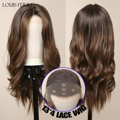 【jw】❁∈☎ 13x4 Front Synthetic Wigs for Wavy Dark Middle Part Temperture Hair